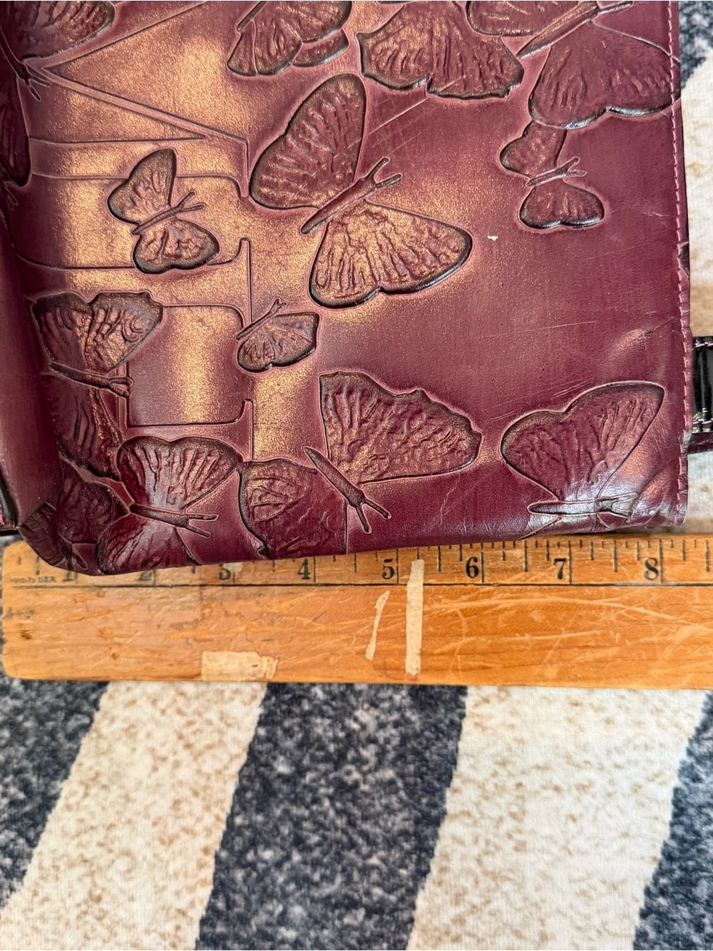 Y2K Mario Hernandez Butterfly Embossed Purple Leather Boho Shoulder Bag - Picture 6 of 6